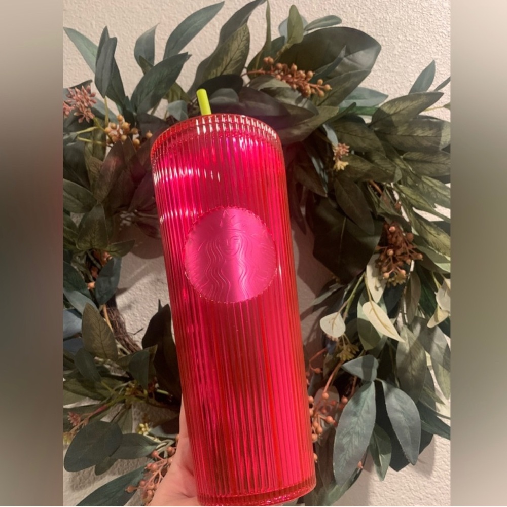 NWT Starbucks Dragon Fruit Pink Stripe Venti Cold Cup